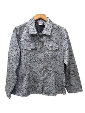 Chico’s Women's Size Large Jacket Silver Floral Button Front Lightweight Size L